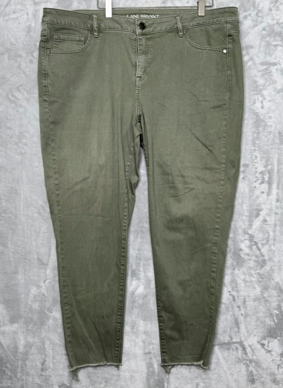 Lane Bryant Jeans Womens 20 Olive Green Mid Rise Super Stretch Ankle Raw Hem